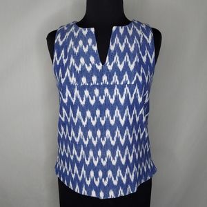 J. Crew Top Sleeveless Split Neck Chevron Cotton Lined Zip Back Woven Blouse 0